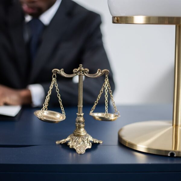 Balance de la justice sur le bureau d'un avocat