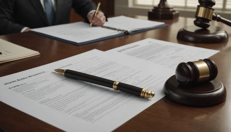 Marteau de juge et documents juridiques sur un bureau d'avocat