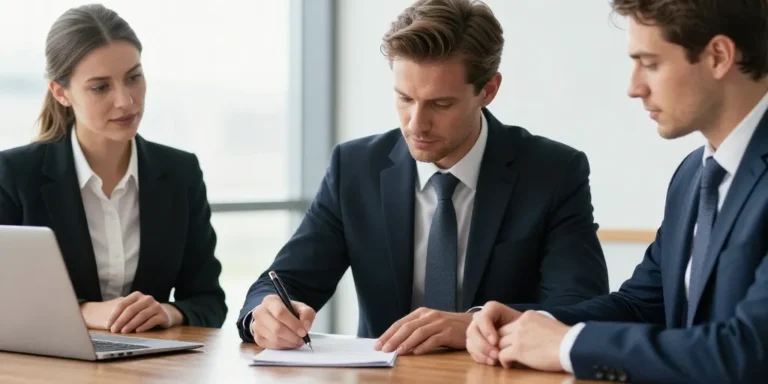 Avocats en réunion de travail autour de documents juridiques